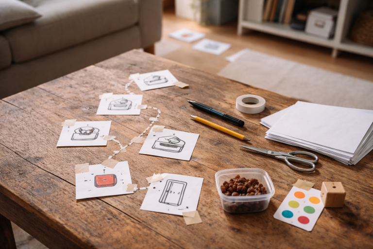 Skattejagt i stuen på 10 minutter: Print-selv spor, 3 temaer og niveauer der faktisk passer til alder